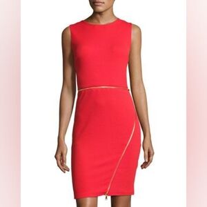 Neiman Marcus Women's Red Cocktail Dress with Gold Zipper Detail Size 8 US